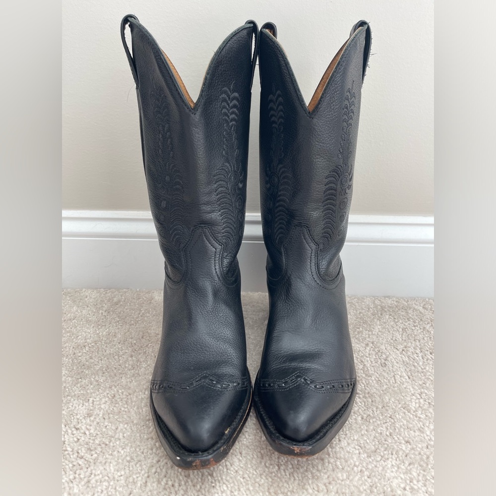 Women’s Black Leather Western Heeled Boots